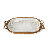 Antique Gold Glass Vanity Table / Desk Tray with Bow Accent