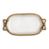 Antique Gold Glass Vanity Table / Desk Tray with Bow Accent