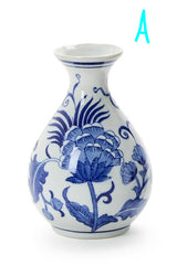 Two's Company | Blue Willow Hand-Painted Blue and White Floral Chinoiserie Vases