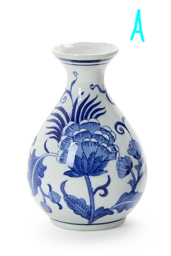Two's Company | Blue Willow Hand-Painted Blue and White Floral Chinoiserie Vases