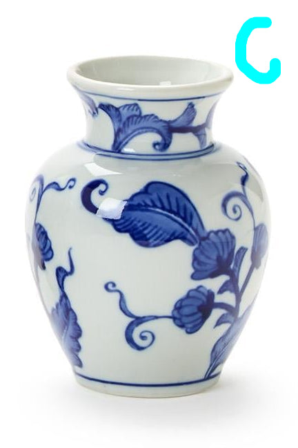 Two's Company | Blue Willow Hand-Painted Blue and White Floral Chinoiserie Vases