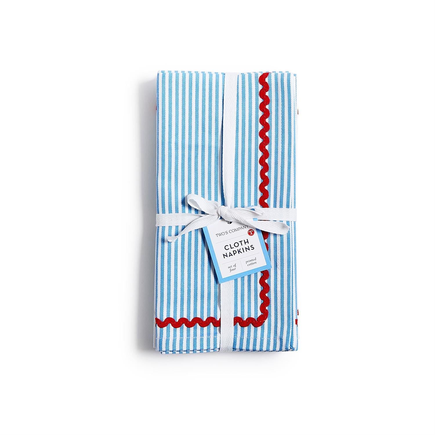 Two's Company | Set of 4 Blue Stripe Cotton Napkin