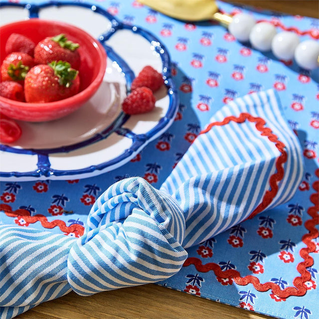 Two's Company | Set of 4 Blue Stripe Cotton Napkin