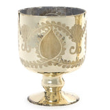 Two's Company | Hand Etched Glass Antiqued Mercury Finish Candleholder