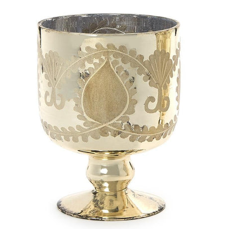 Two's Company | Hand Etched Glass Antiqued Mercury Finish Candleholder