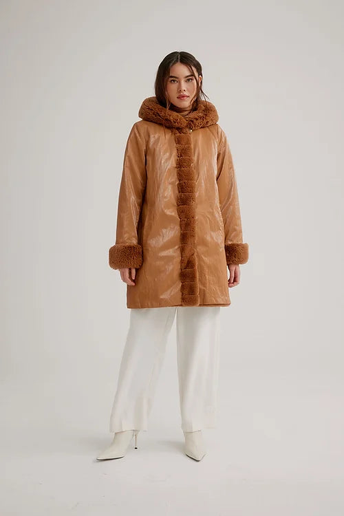 Load image into Gallery viewer, Nikki Jones | Hooded Reversible Faux Fur Jacket
