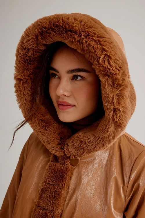 Load image into Gallery viewer, Nikki Jones Hooded Reversible Faux Fur Jacket
