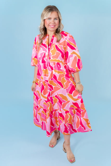 Mary Square | Riley Cool Waters Pink Midi Dress