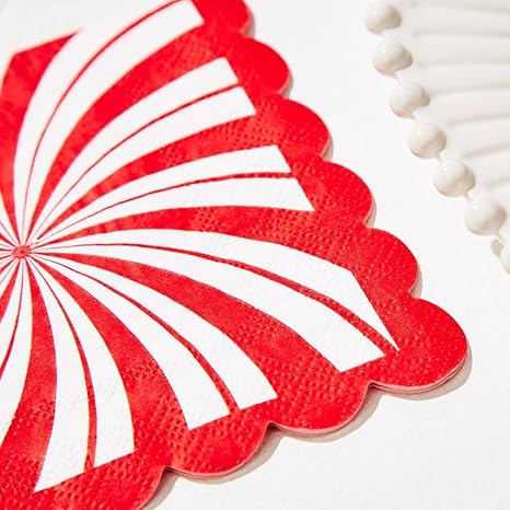 30Pc Peppermint Twist Cocktail Napkin with Scalloped Edge