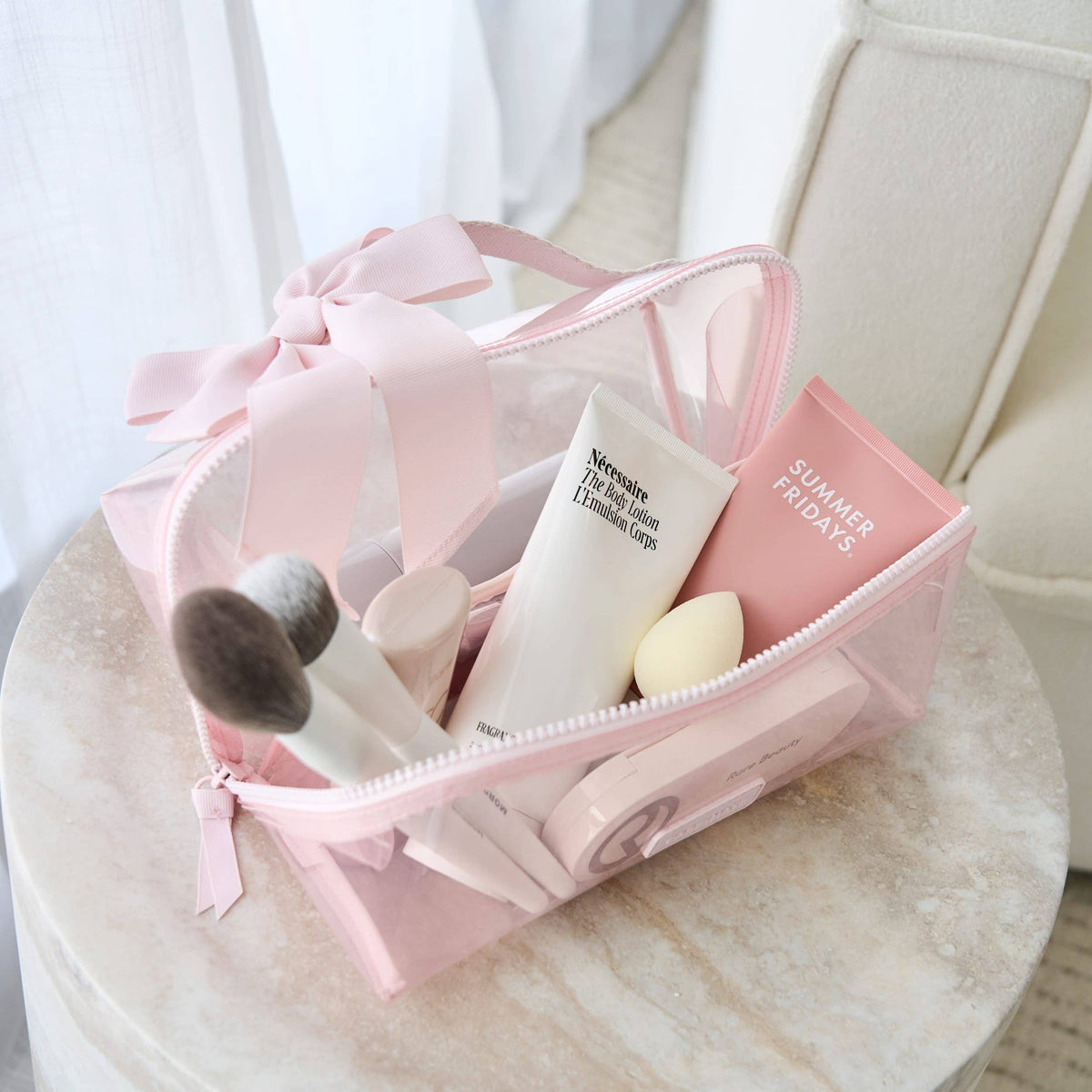 Case-Mate | Jelly Cosmetic Bag – Waterproof Lay-Flat Makeup Bag - Ballet Pink Bow