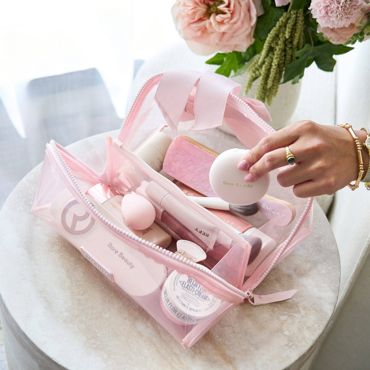 Case-Mate | Jelly Cosmetic Bag – Waterproof Lay-Flat Makeup Bag - Ballet Pink Bow
