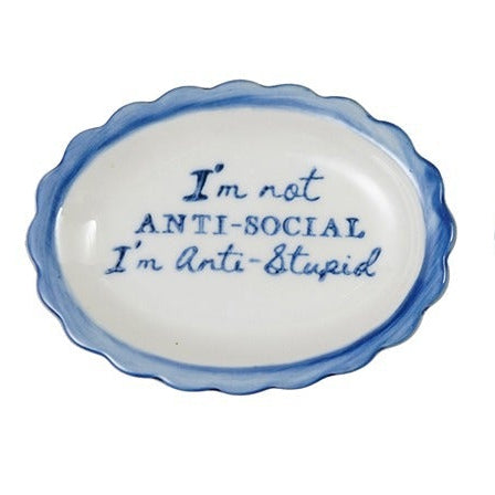 Stoneware Scalloped Dish With Saying | Blue & White