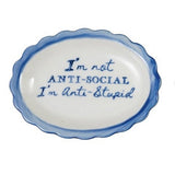 Stoneware Scalloped Dish With Saying | Blue & White