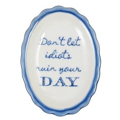 Stoneware Scalloped Dish With Saying | Blue & White