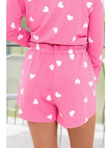 Pink Valentine Heart Print 2pcs Shorts Lounge Set