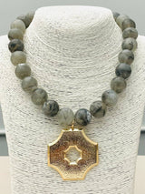 Two Forty Two | CHIC | Pendant on Beaded Necklace - Marbled Gray