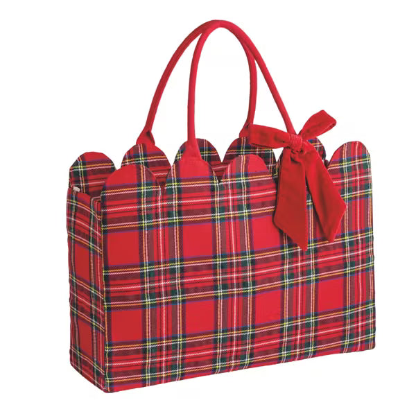 Mudpie | Red Tartan Scallop Tote