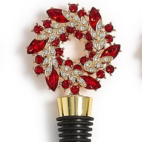 Two's Company | Holiday Wreath Jeweled Bottle Stopper