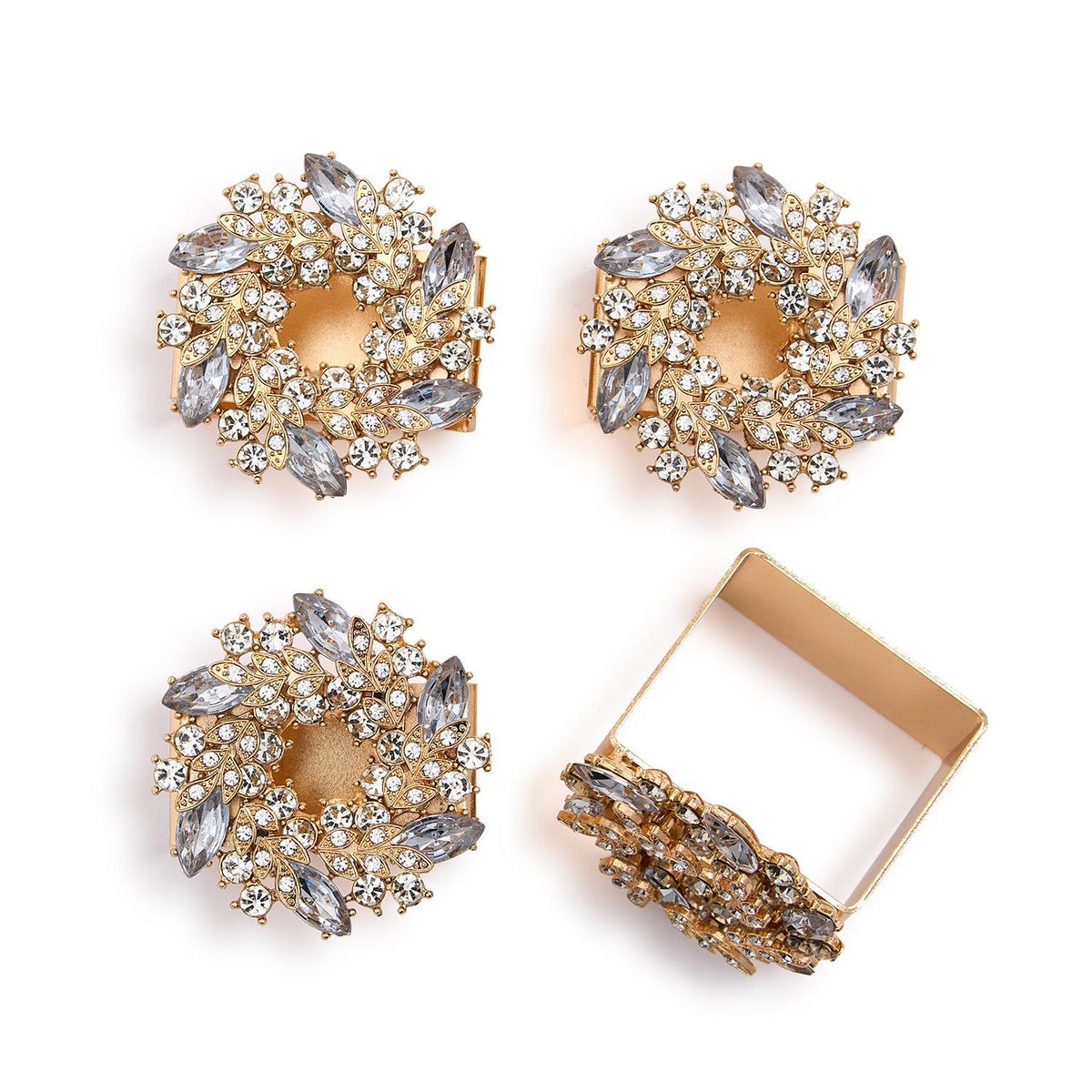 Two's Company | Set of 4 Jeweled Wreath Square Napkin Rings