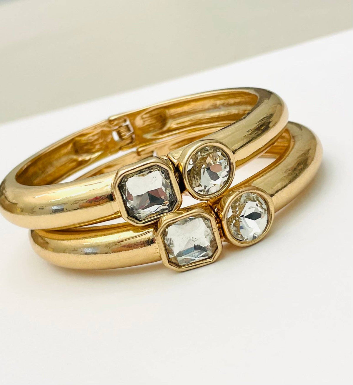 Two Forty Two | CHIC | Simple Elegance Hinged Bracelet - Matte Gold/Clear CZ
