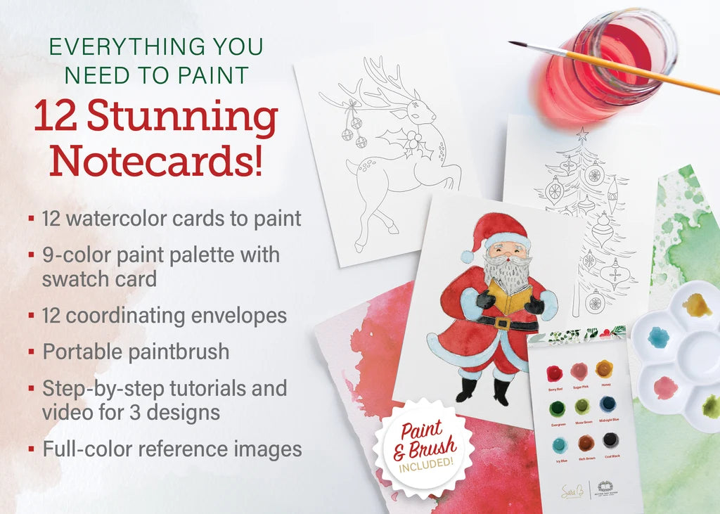 Christmas Watercolor The Easy Way : Notecard Paint Kit with Paint and Brush Included