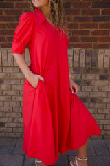Lior | Amber Pointed Collar Red Dress