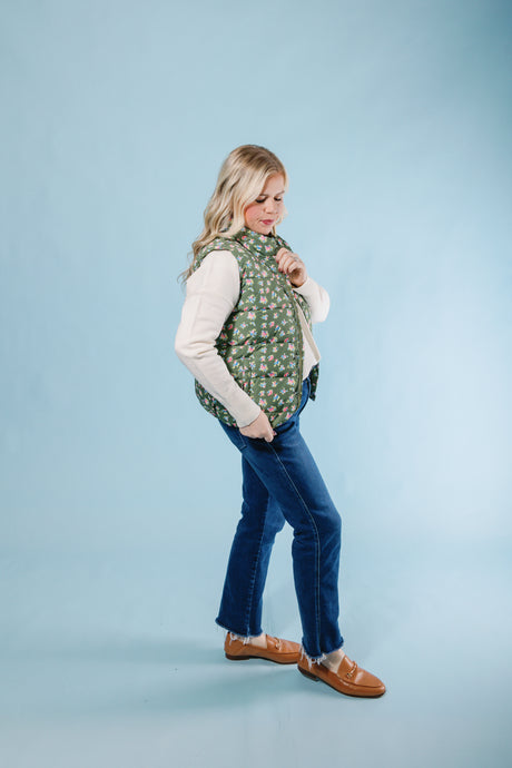 Olive Petal Puff Vest (Final Sale)