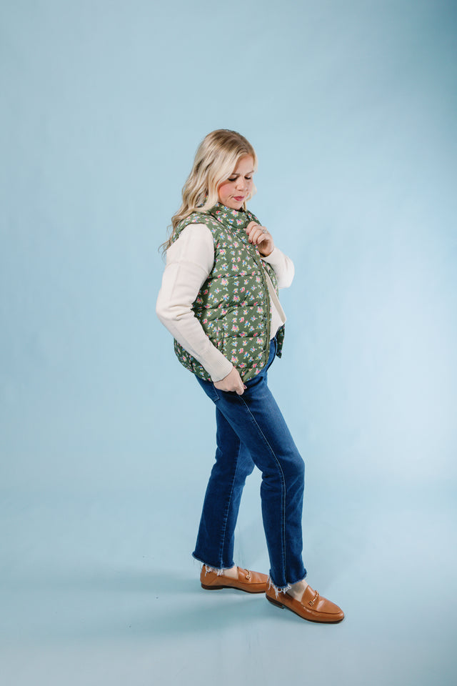 Olive Petal Puff Vest (Final Sale)