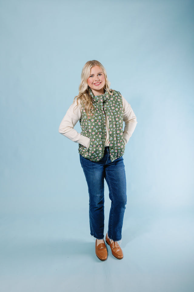 Olive Petal Puff Vest (Final Sale)