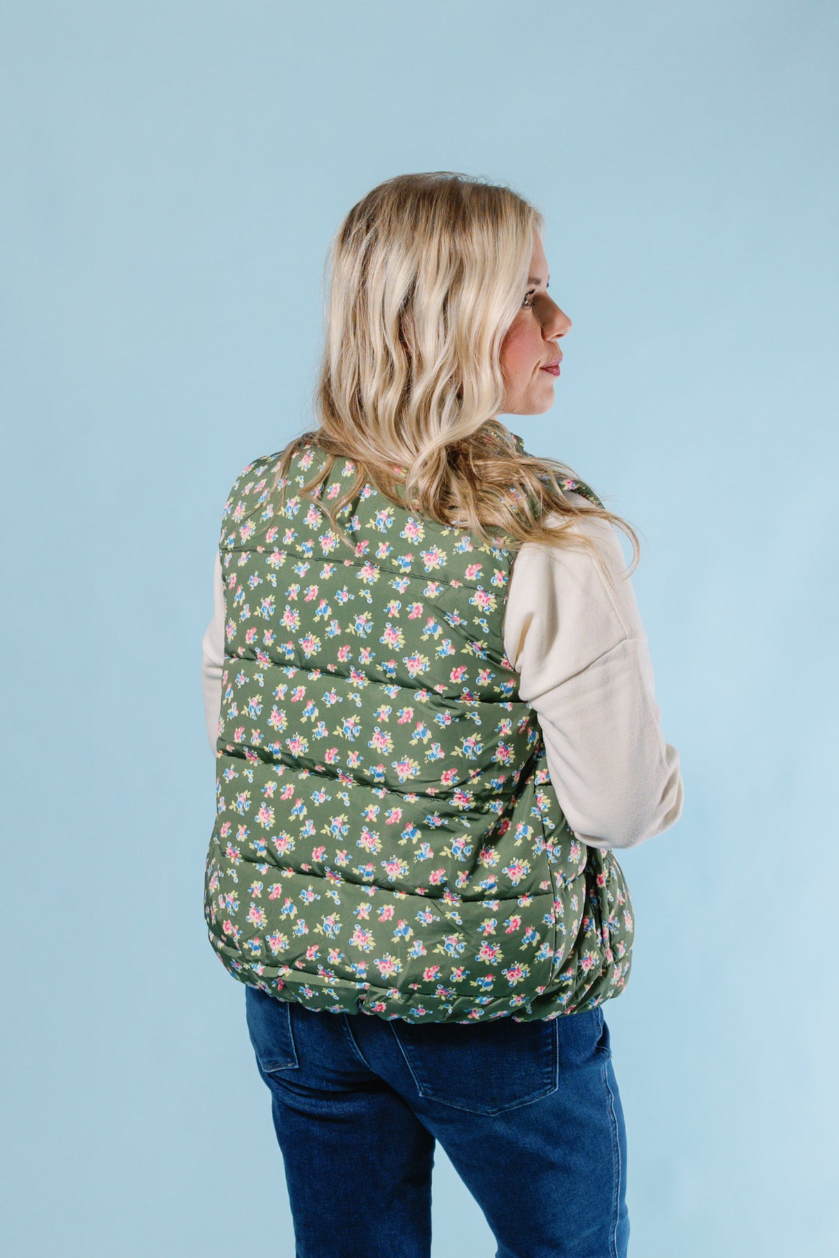 Olive Petal Puff Vest (Final Sale)