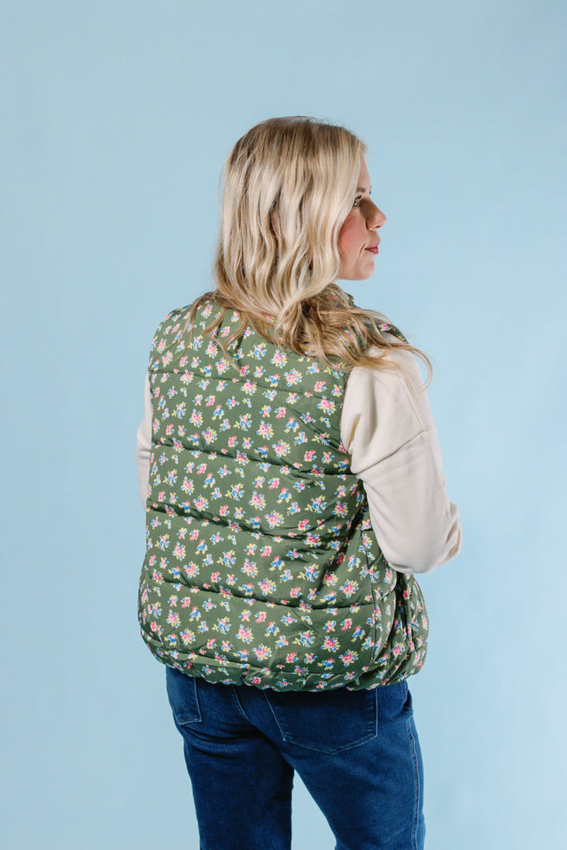 Olive Petal Puff Vest (Final Sale)