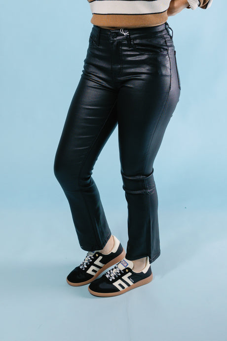 Vervet | High Rise Faux Leather Crop Flare Jeans (Final Sale)