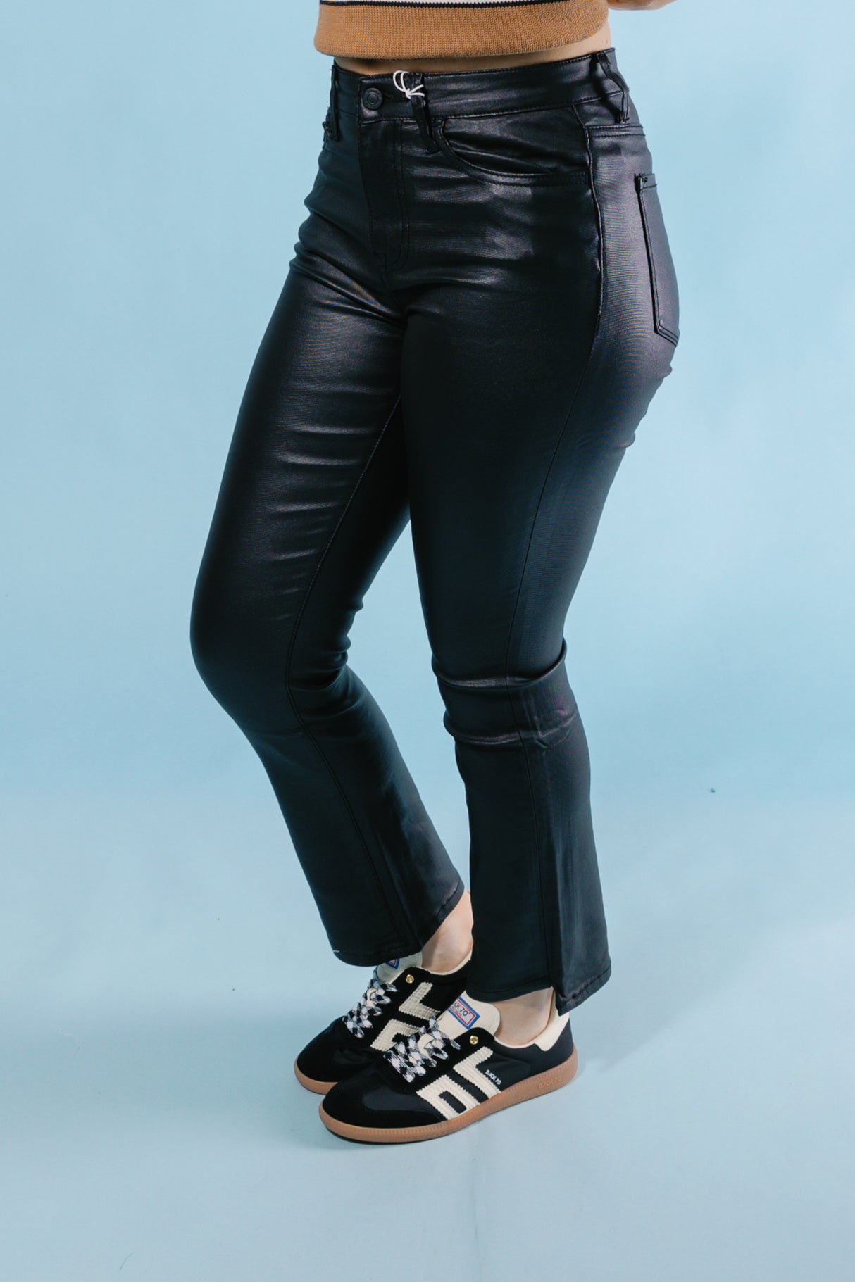 Vervet | High Rise Faux Leather Crop Flare Jeans (Final Sale)