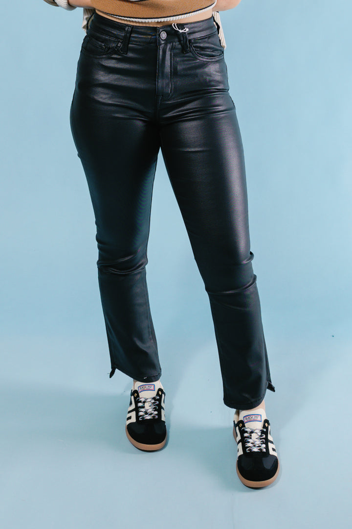 Vervet | High Rise Faux Leather Crop Flare Jeans