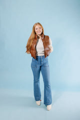 Chestnut Faux Leather Puffer Vest