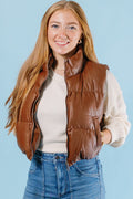 Chestnut Faux Leather Puffer Vest