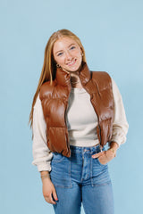 Chestnut Faux Leather Puffer Vest