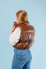 Chestnut Faux Leather Puffer Vest
