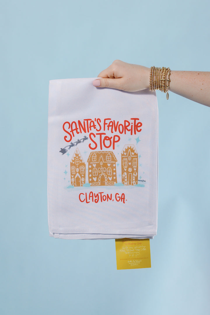 Santa's Fave Stop Tea Towel