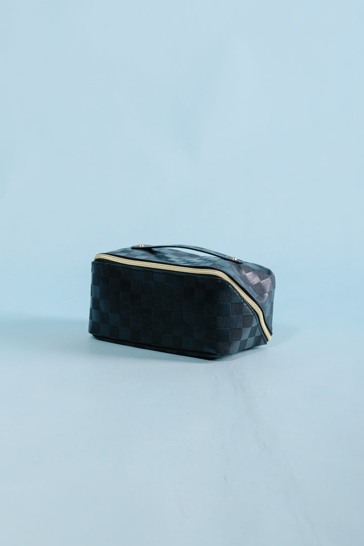 Vegan Leather Checkered Makeup Bag