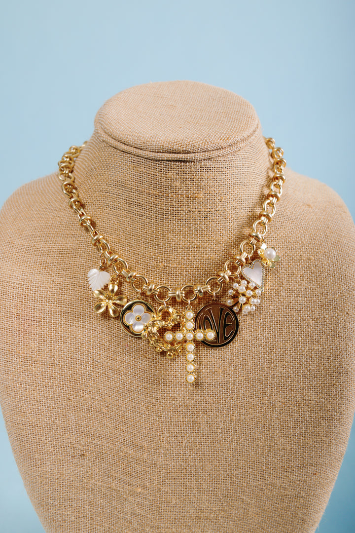 Knotty Bling | Multi Charm Pearl & Gold Resort Chain