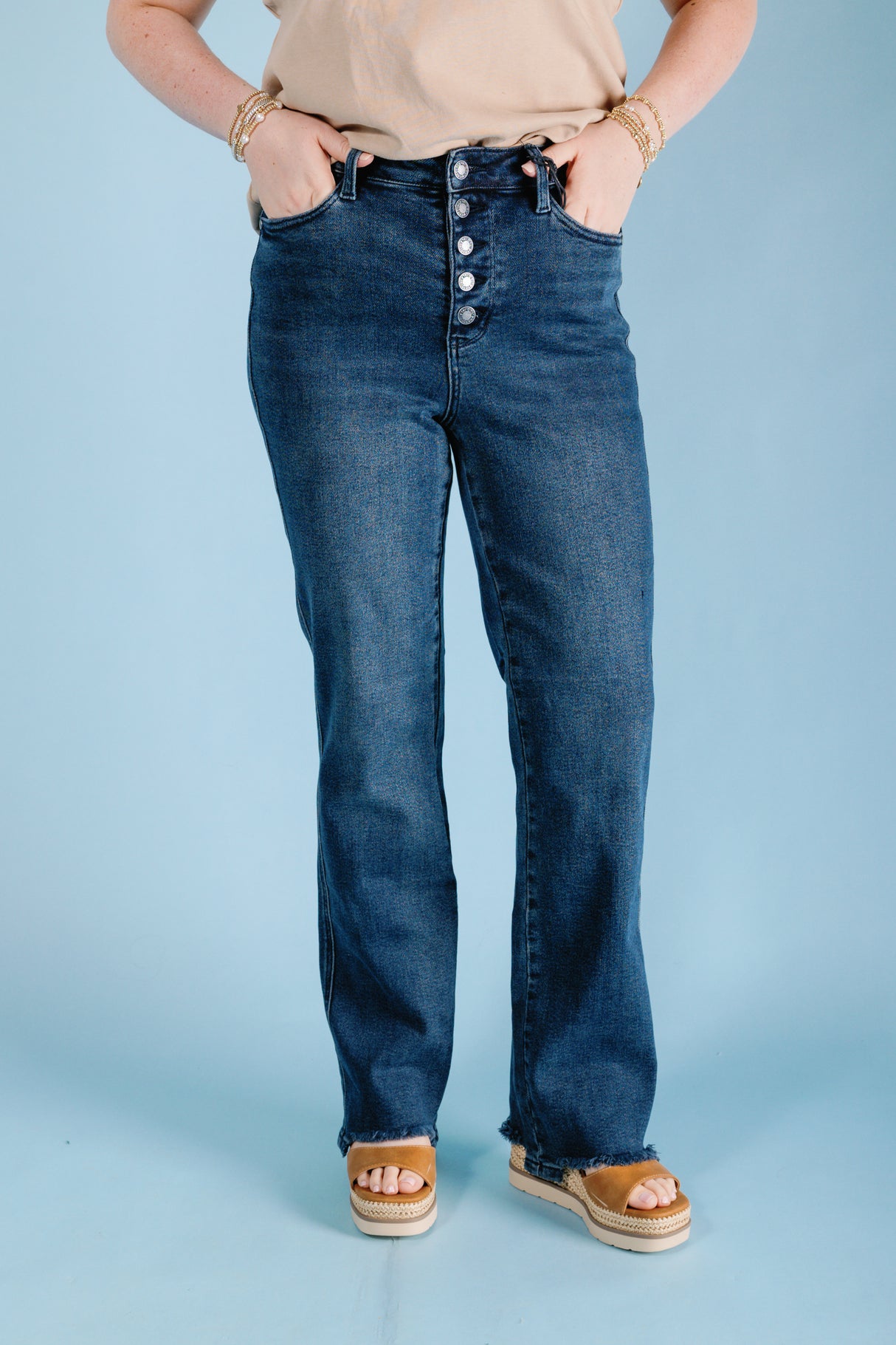 Judy Blue | High Waist Button Fly Hem Destroy Straight