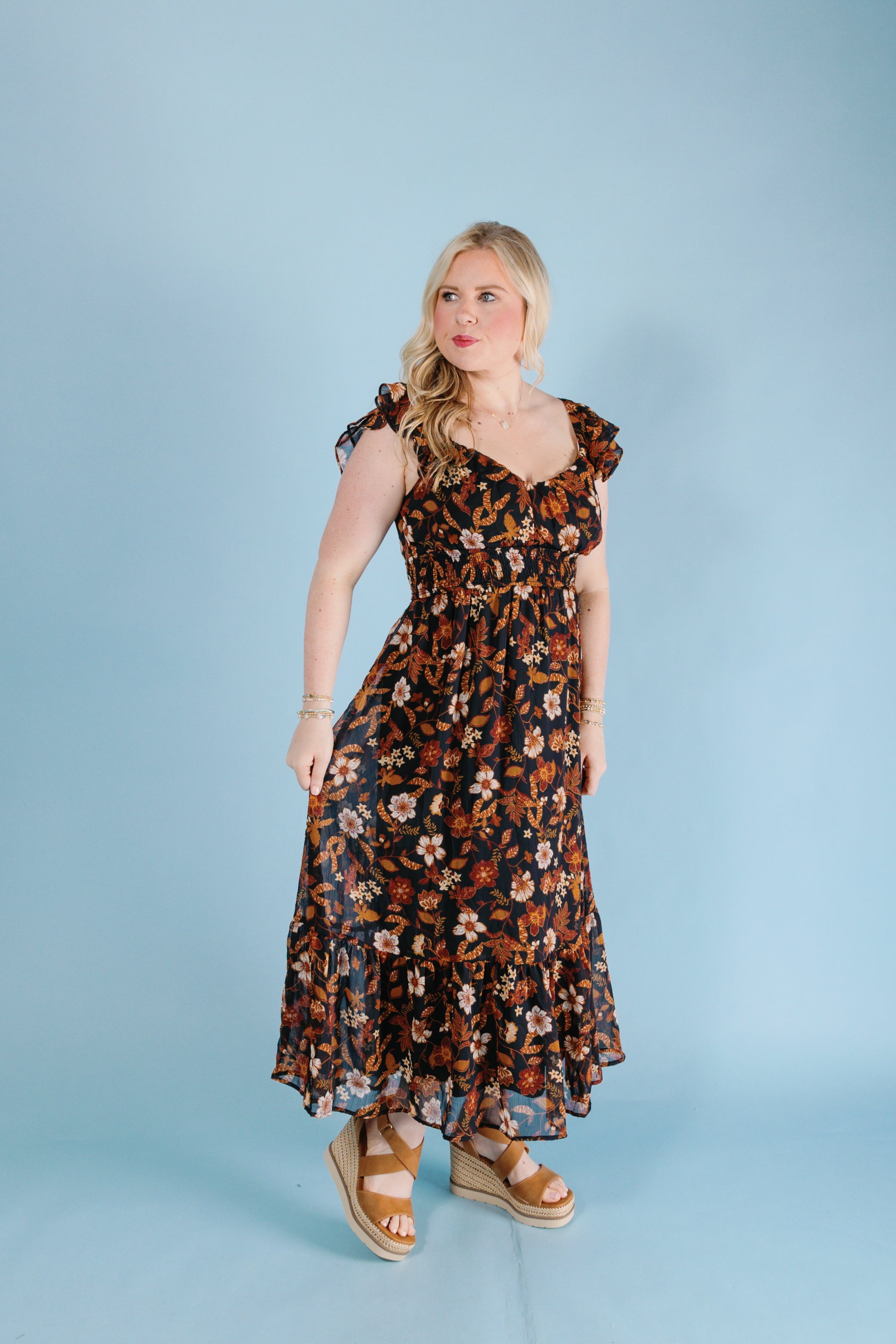 The Fall Florals Midi Dress