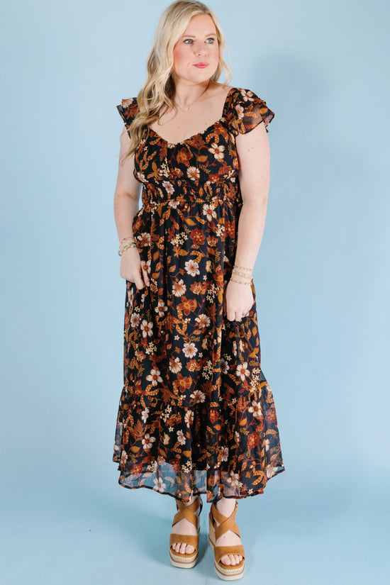 The Fall Florals Midi Dress