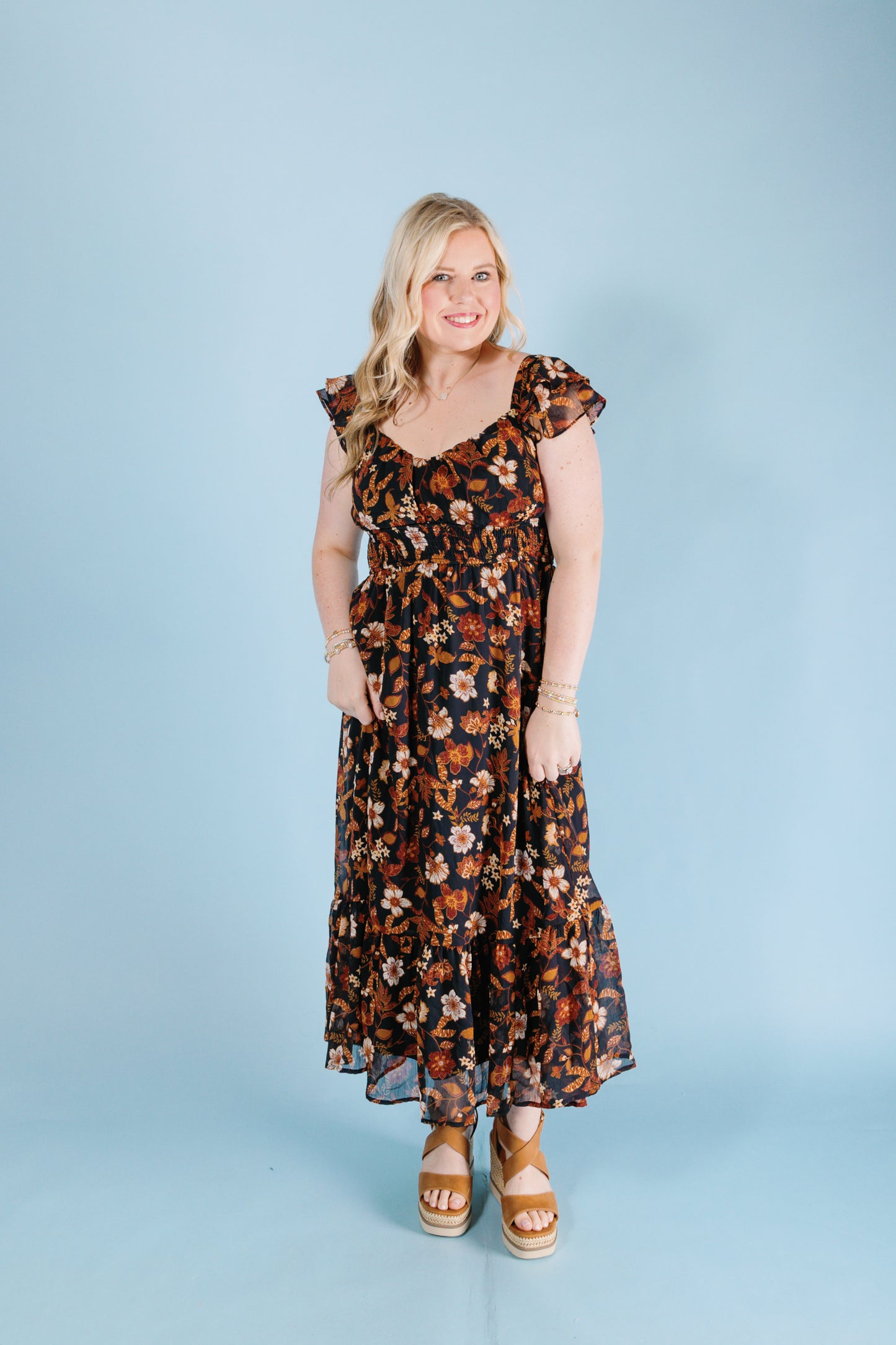 The Fall Florals Midi Dress