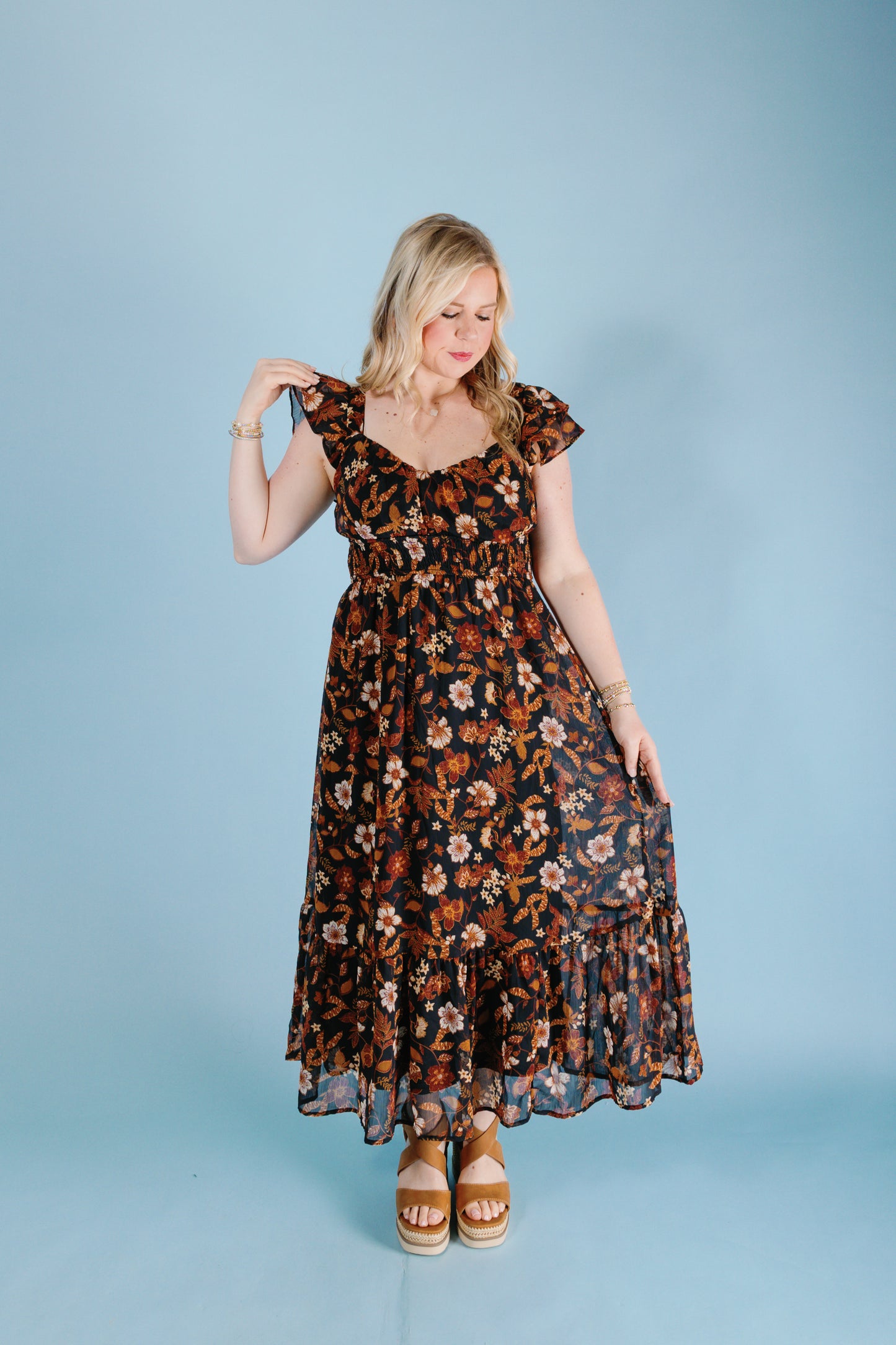 The Fall Florals Midi Dress