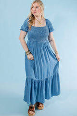 Puff & Ruffle Chambray Dress