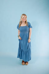 Puff & Ruffle Chambray Dress