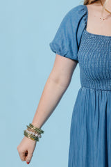 Puff & Ruffle Chambray Dress