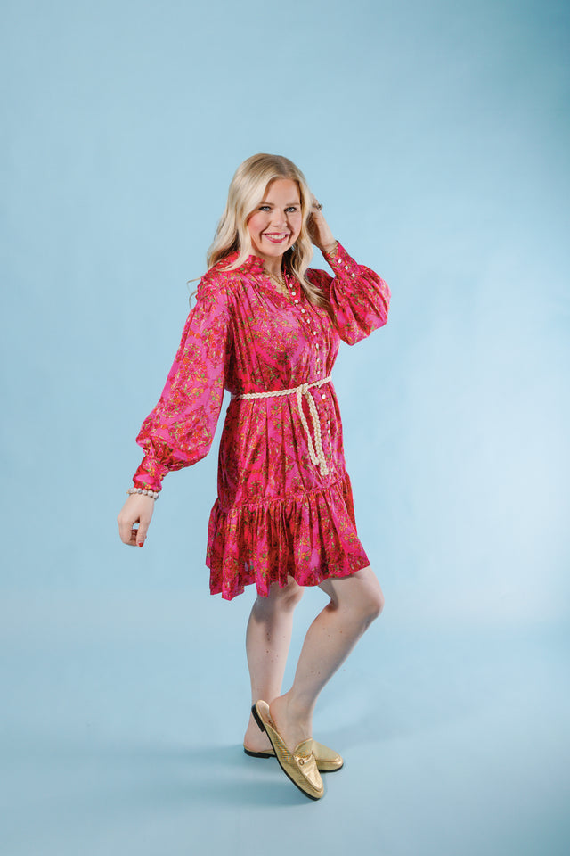Karlie | Floral Satin Button Tie Dress (Final Sale)